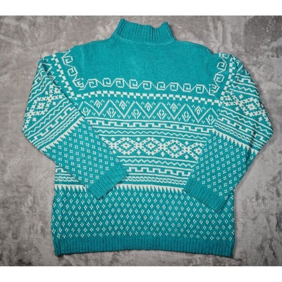 Cozy Turquoise Knit Sweater with Half-Zip & Geometric Nordic Pattern – M/L - Picture 5 of 6